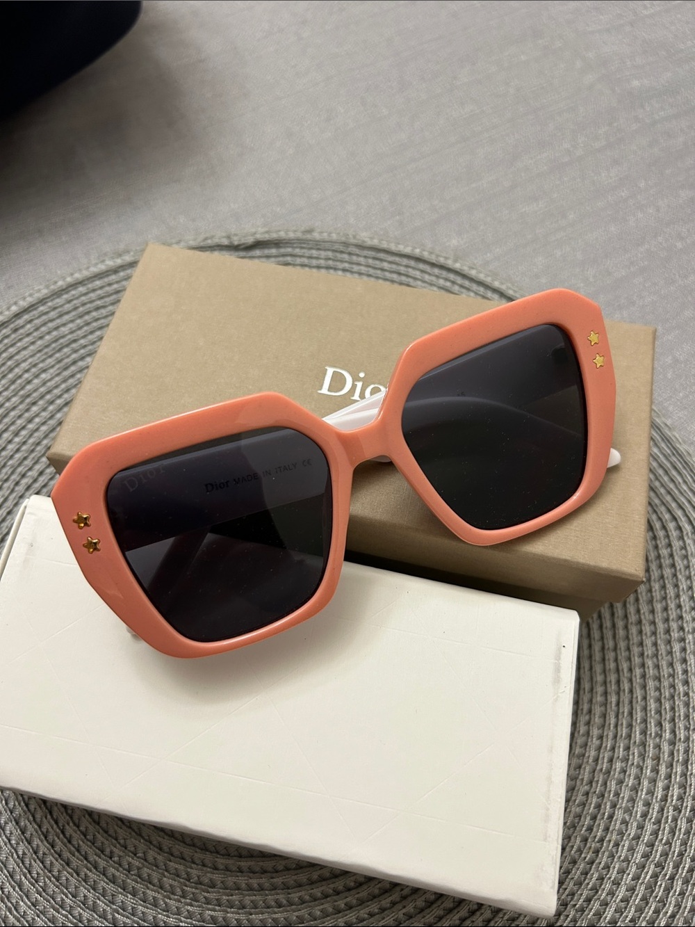 Dior Coral Oversized Cat-Eye Sunglasses with Star Accents